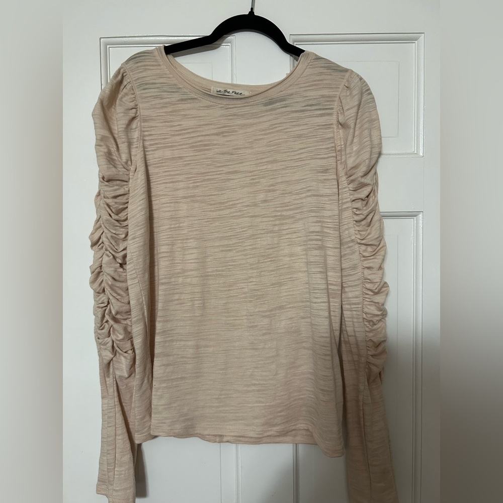 We The Free Cream Ruched Sleeve Blouse